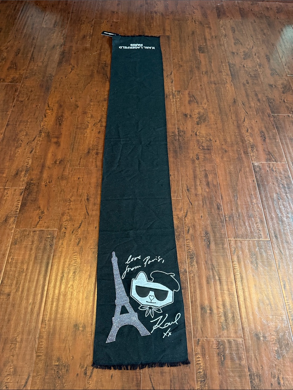 Karl Lagerfeld Black & Silver Logo Paris Scarf - Picture 6 of 6